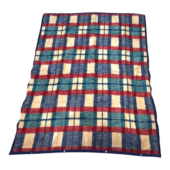 Vintage Biederback Cuddle wrap Plaid Blanket Navy Blue Green Red Tartan Pattern - Picture 4 of 6